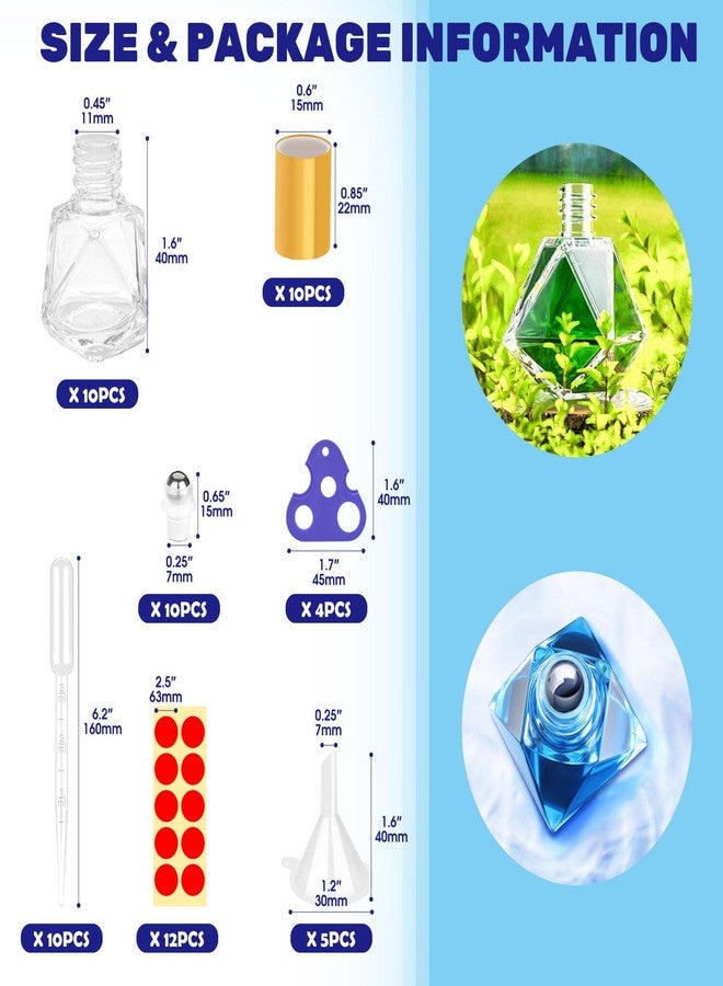 Waltool 41Pcs 8ml/0.27oz Polygonal Clear Glass Roller Bottles Kit Contains Stainless Steel Empty Refillable Roll on Glass Bottles, Funnels, Blank Labels, Opener, Pipettes for Essential Oil - Image 2